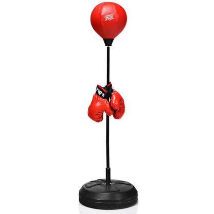 Adjustable Height Punching Bag With Stand, Boxing Gloves, Black Red