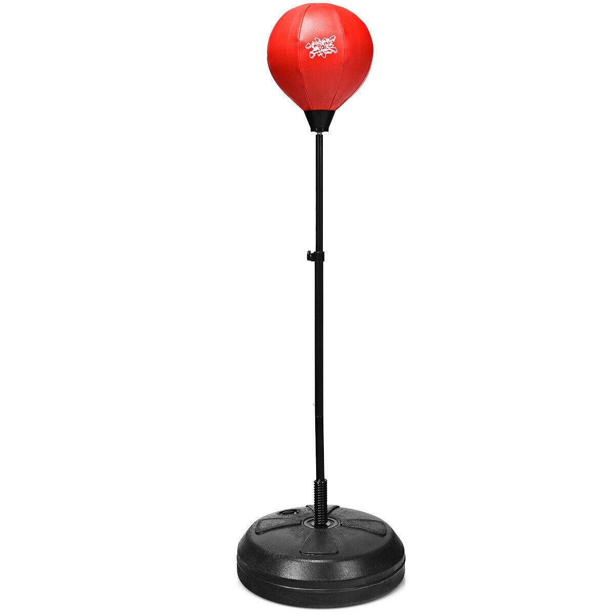 Adjustable Height Punching Bag With Stand, Boxing Gloves, Black Red