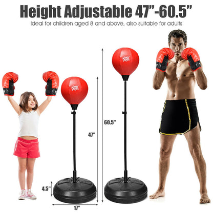 Adjustable Height Punching Bag with Stand Plus Boxing Gloves for Both Adults and Kids, Black & Red Boxing & Martial Arts at Gallery Canada