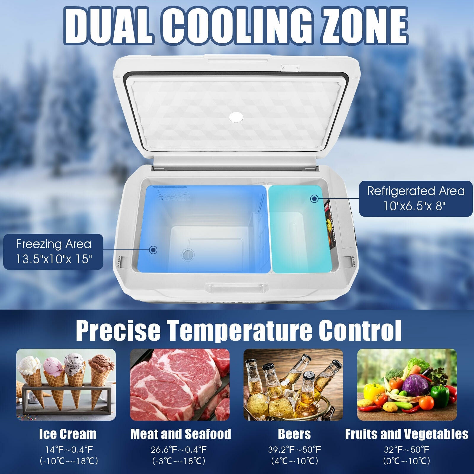 53 QT Portable Dual-Zone Car Refrigerator, White Coolers at Gallery Canada