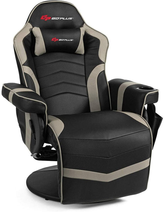 Ergonomic High Back Massage Gaming Chair with Pillow, Gray - Gallery Canada