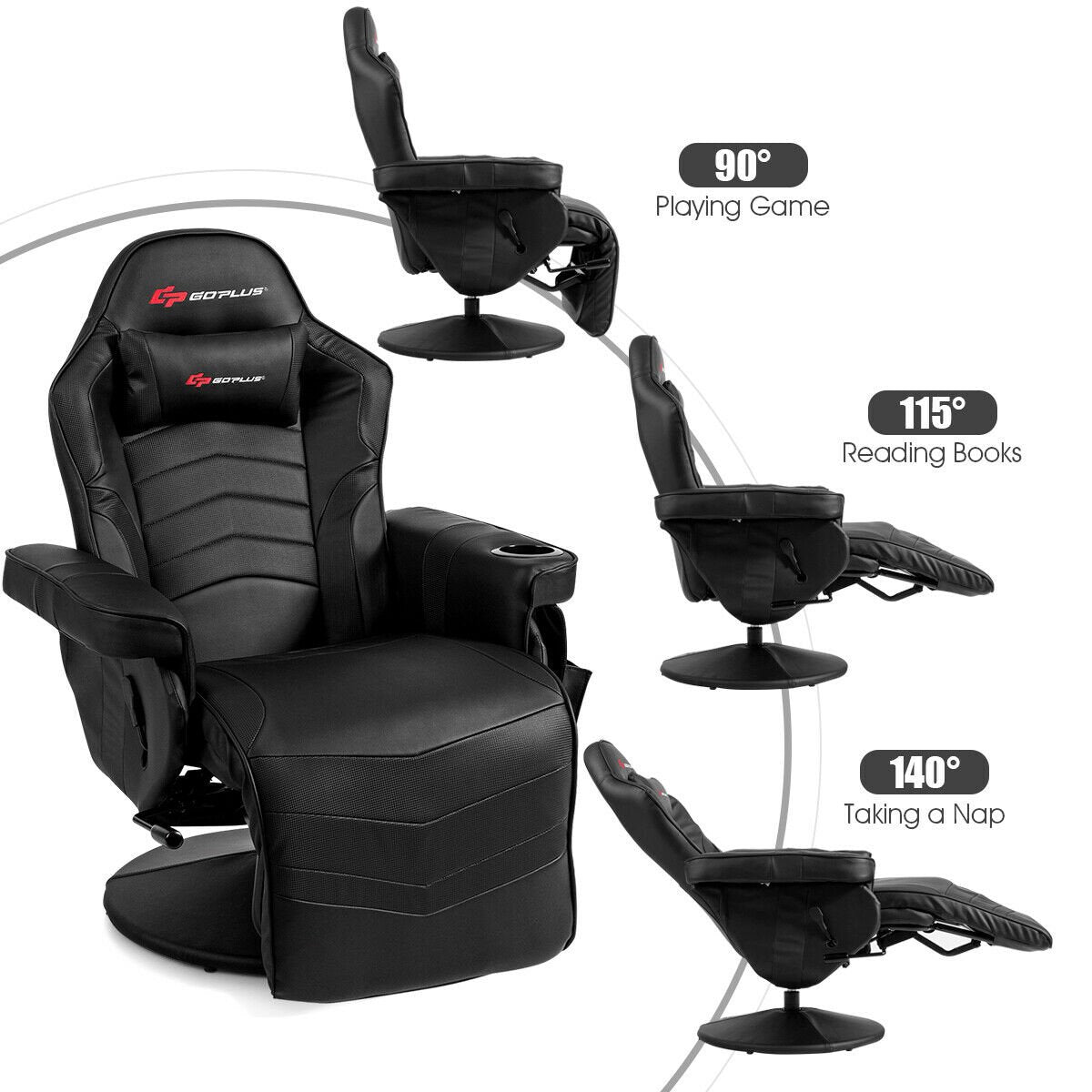 Ergonomic High Back Massage Gaming Chair with Pillow, Black at Gallery Canada