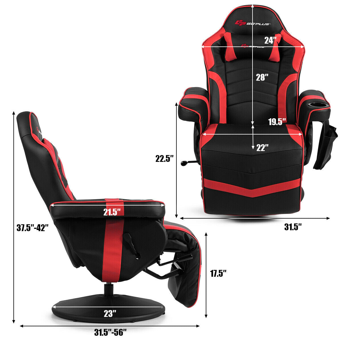 Ergonomic High Back Massage Gaming Chair, Red Gaming Chairs at Gallery Canada
