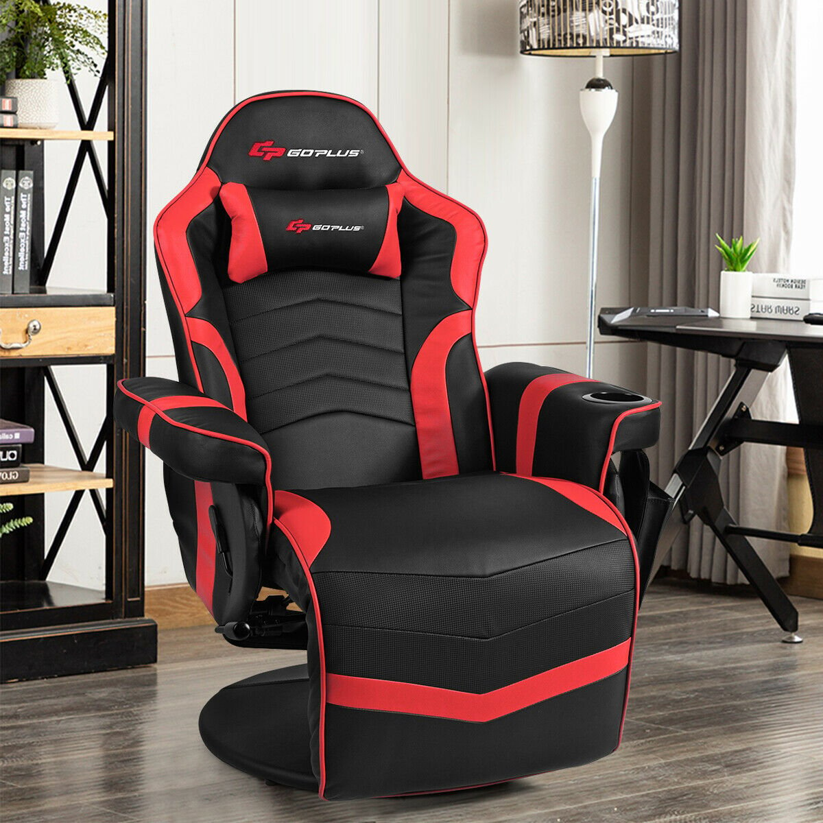Ergonomic High Back Massage Gaming Chair Gaming Recliner with Pillow, Red at Gallery Canada