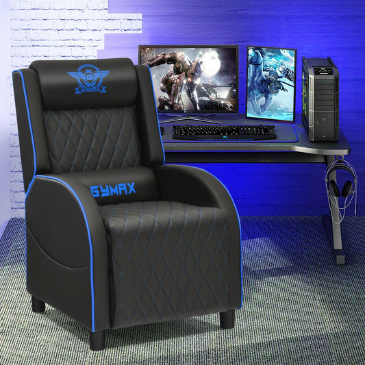 Massage Gaming Recliner Chair with Headrest and Adjustable Backrest for Home Theater, Blue - Gallery Canada