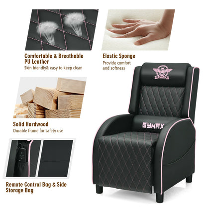 Massage Gaming Recliner Chair with Headrest and Adjustable Backrest for Home Theater, Pink Gaming Chairs at Gallery Canada