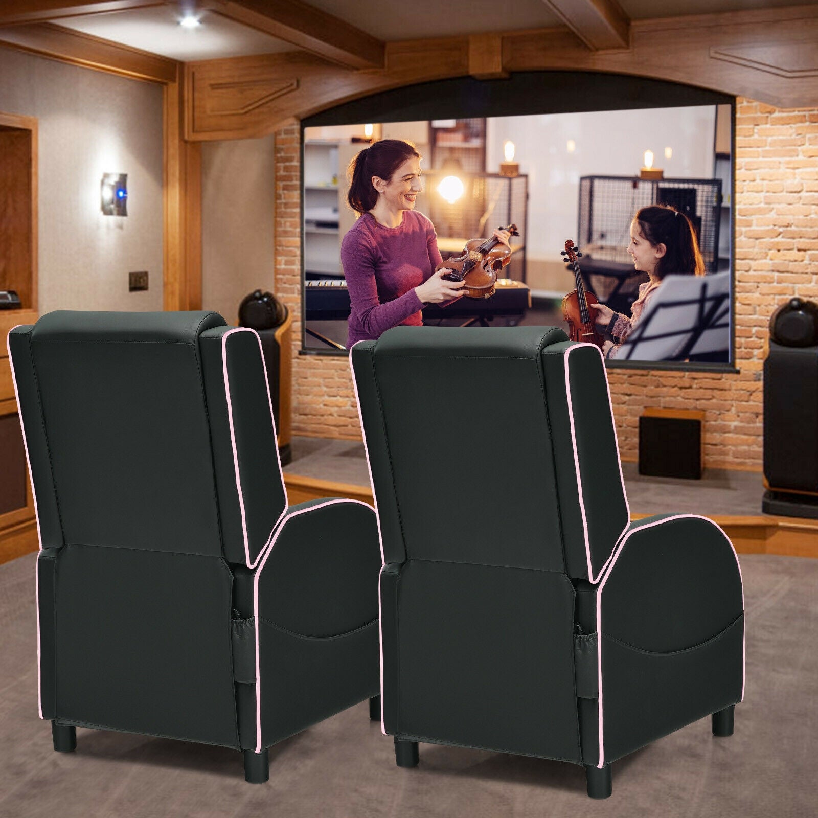 Massage Gaming Recliner Chair with Headrest and Adjustable Backrest for Home Theater, Pink Gaming Chairs at Gallery Canada