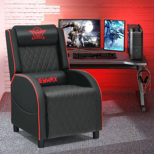Massage Gaming Recliner Chair with Headrest and Adjustable Backrest for Home Theater, Red - Gallery Canada