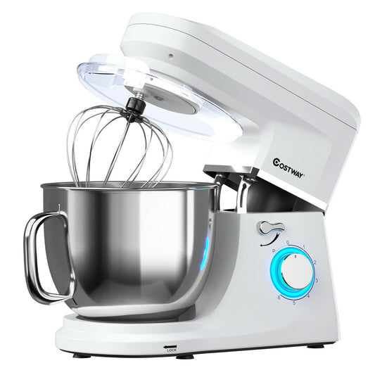 7.5 QT Tilt-Head Stand Mixer 6 Speed 660W with Dough Hook Beater , White - Gallery Canada