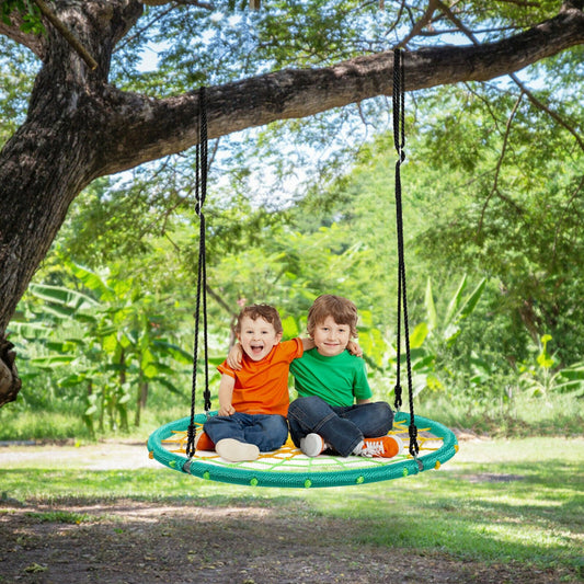 40 Inch Spider Web Tree Swing Kids Outdoor Play Set with Adjustable Ropes, Green - Gallery Canada