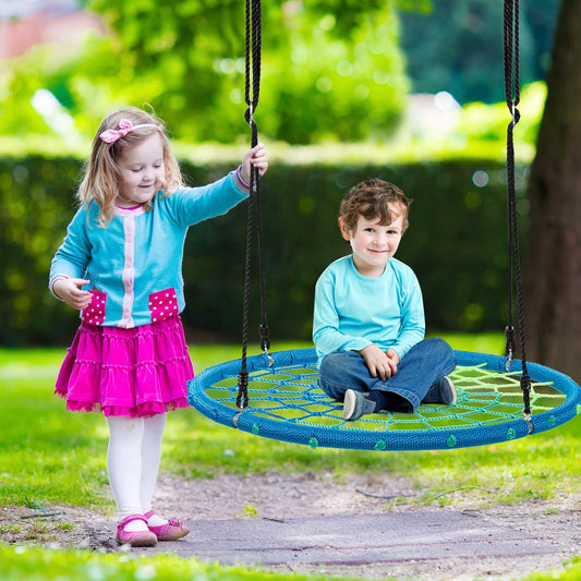 40 Inch Spider Web Tree Swing Kids Outdoor Play Set with Adjustable Ropes, Blue - Gallery Canada