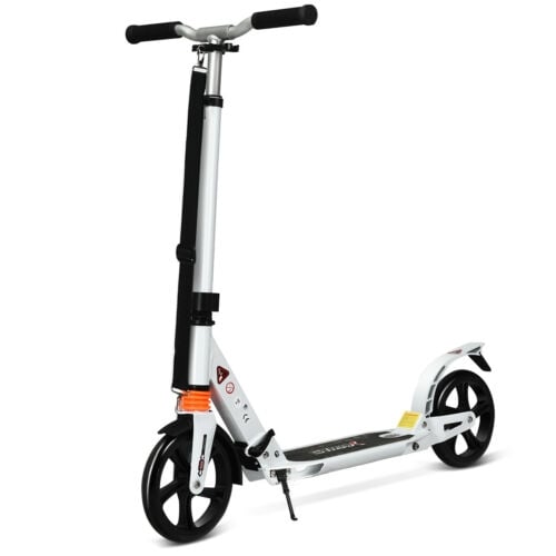 Folding Aluminium Adjustable Kick Scooter with Shoulder Strap, White - Gallery Canada