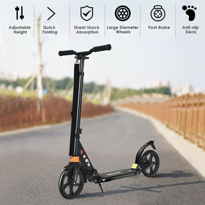 Folding Aluminium Adjustable Kick Scooter with Shoulder Strap, Black at Gallery Canada