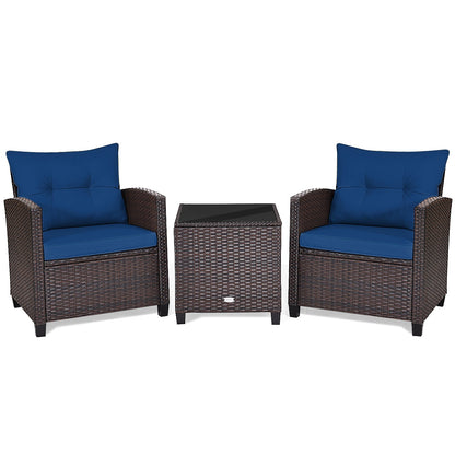 3 Pieces Cushioned Rattan Patio Conversation Set with Coffee Table, Navy Patio Conversation Sets at Gallery Canada