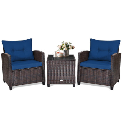 3 Pieces Cushioned Rattan Patio Conversation Set with Coffee Table, Navy Patio Conversation Sets at Gallery Canada