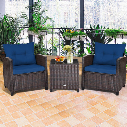3 Pieces Cushioned Rattan Patio Conversation Set with Coffee Table, Navy Patio Conversation Sets at Gallery Canada