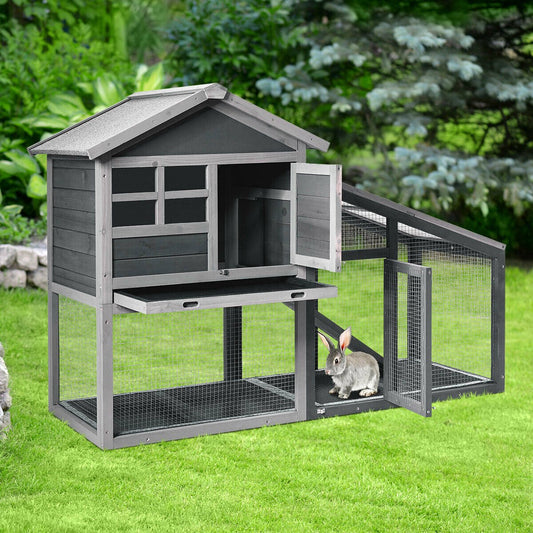 56.5 Inch Length Wooden Rabbit Hutch with Pull out Tray and Ramp - Gallery Canada
