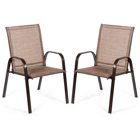 2 Pieces Patio Outdoor Dining Chair with Armrest, Brown Patio Dining Chairs Brown at Gallery Canada
