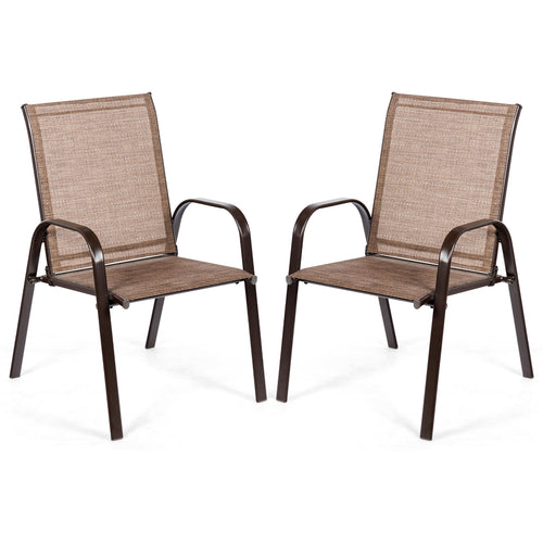 2 Pieces Patio Outdoor Dining Chair with Armrest, Brown
