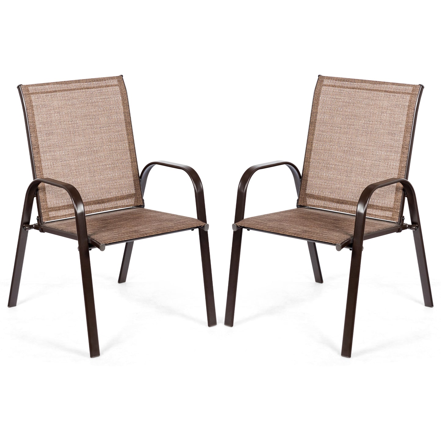 Patio Outdoor Dining Chair, 2 Pieces With Armrest, Brown