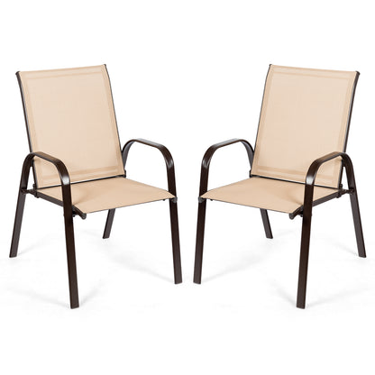 Patio Outdoor Dining Chair With Armrest, 2 Pieces, Beige