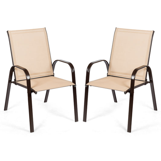 Patio Outdoor Dining Chair With Armrest, 2 Pieces, Beige
