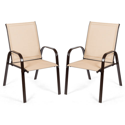 Patio Outdoor Dining Chair With Armrest, 2 Pieces, Beige