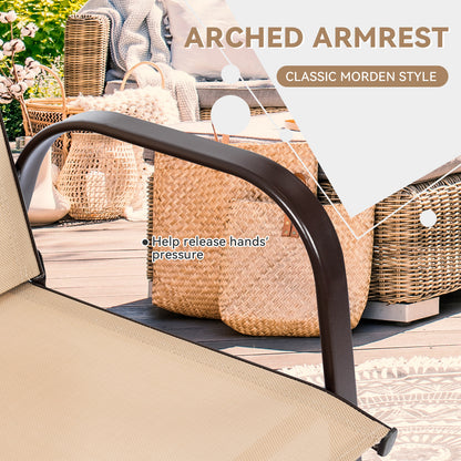 Patio Outdoor Dining Chair With Armrest, 2 Pieces, Beige