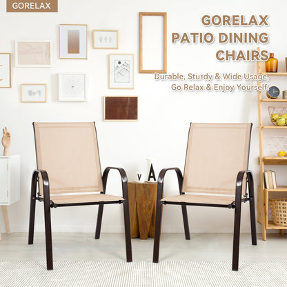 2 Pieces Patio Outdoor Dining Chair with Armrest, Beige Patio Dining Chairs at Gallery Canada