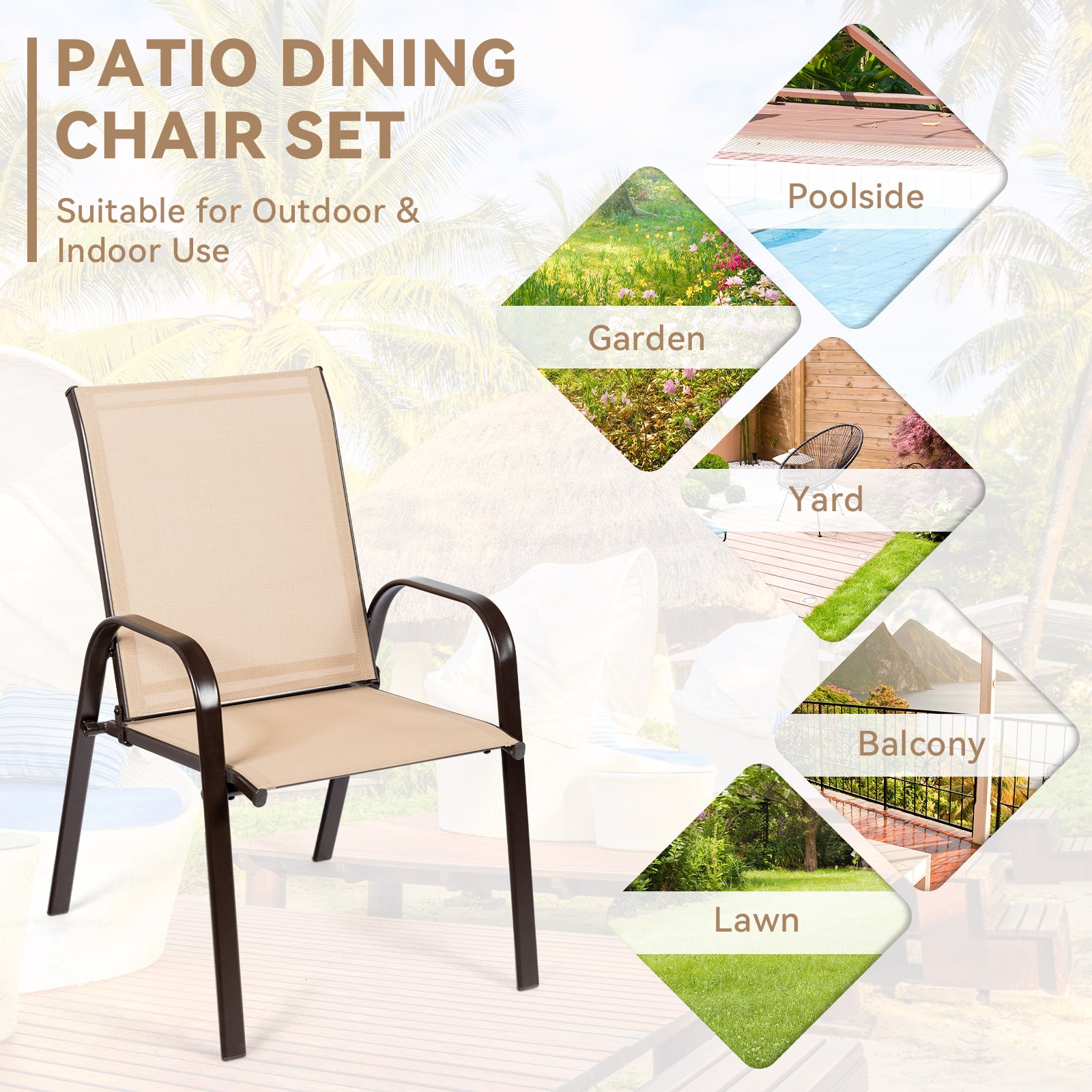 2 Pieces Patio Outdoor Dining Chair with Armrest, Beige Patio Dining Chairs at Gallery Canada