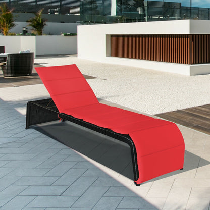 Adjustable Patio Rattan Lounge Chair with Cushions, Red Outdoor Chaise Lounges at Gallery Canada