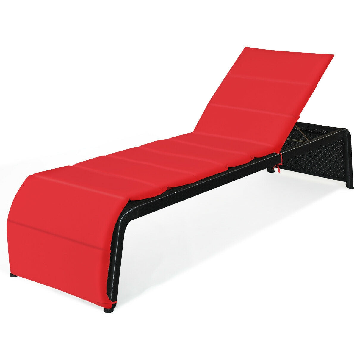 Adjustable Patio Rattan Lounge Chair with Cushions, Red Outdoor Chaise Lounges at Gallery Canada