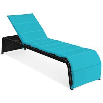 Adjustable Patio Rattan Lounge Chair with Cushions, Turquoise Outdoor Chaise Lounges at Gallery Canada