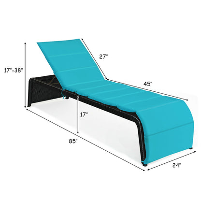 Adjustable Patio Rattan Lounge Chair with Cushions, Turquoise Outdoor Chaise Lounges at Gallery Canada
