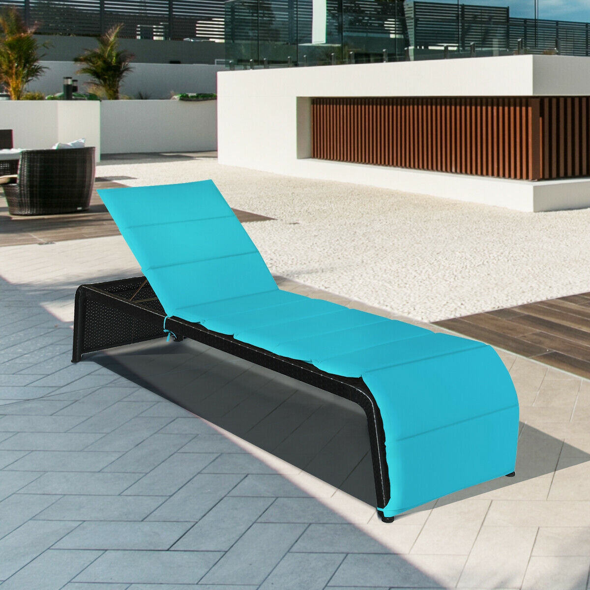 Adjustable Patio Rattan Lounge Chair with Cushions, Turquoise Outdoor Chaise Lounges at Gallery Canada