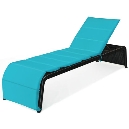 Adjustable Patio Rattan Lounge Chair with Cushions, Turquoise Outdoor Chaise Lounges at Gallery Canada