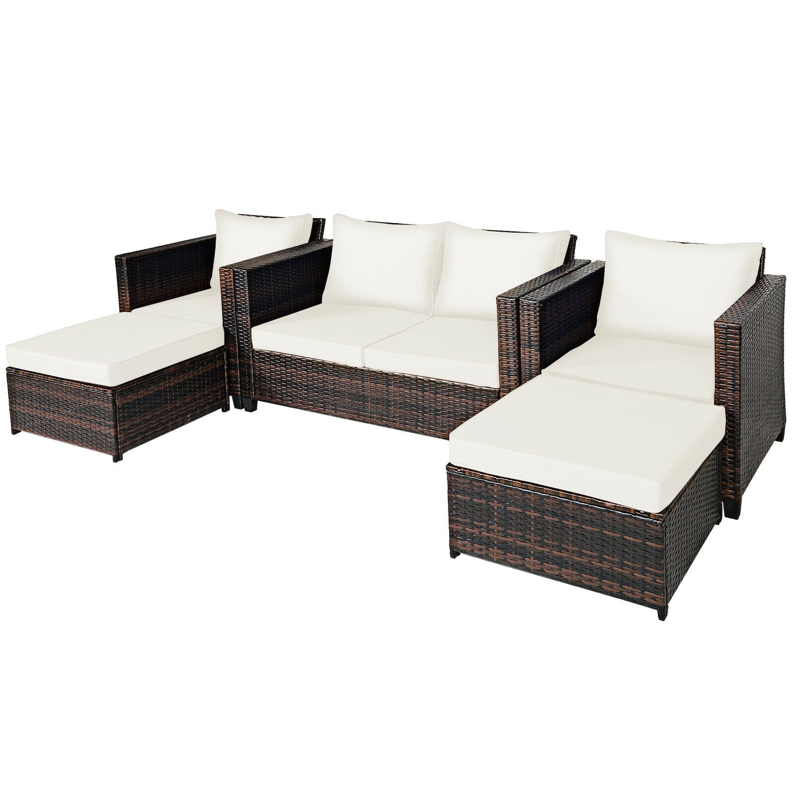 5 Pieces Patio Cushioned Rattan Furniture Set, White Outdoor Sectionals at Gallery Canada