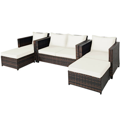 5 Pieces Patio Cushioned Rattan Furniture Set, White - Gallery Canada