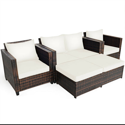 5 Pieces Patio Cushioned Rattan Furniture Set, White Outdoor Sectionals at Gallery Canada