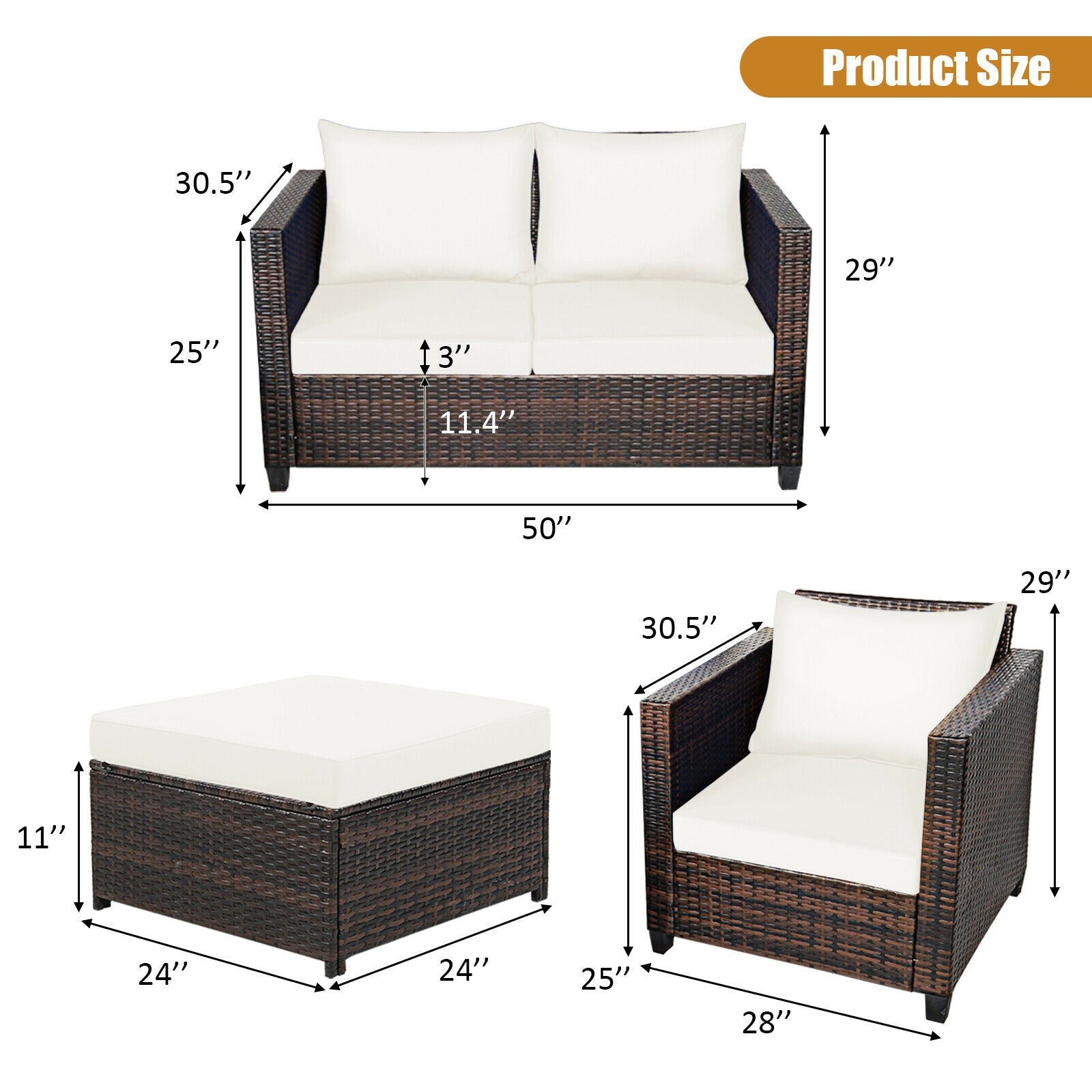 5 Pieces Patio Cushioned Rattan Furniture Set, White Outdoor Sectionals at Gallery Canada