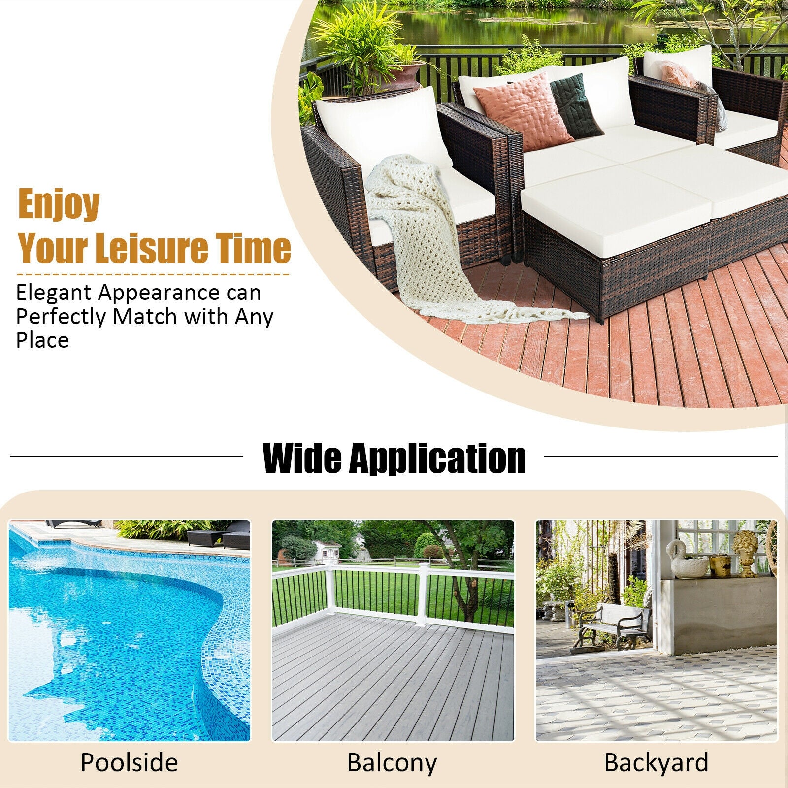 5 Pieces Patio Cushioned Rattan Furniture Set, White Outdoor Sectionals at Gallery Canada