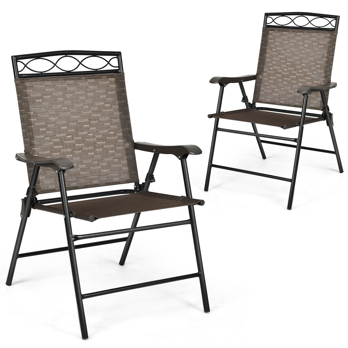 Set of 2 Patio Folding Chairs Sling Portable Dining Chair Set with Armrest, Brown Patio Dining Chairs at Gallery Canada