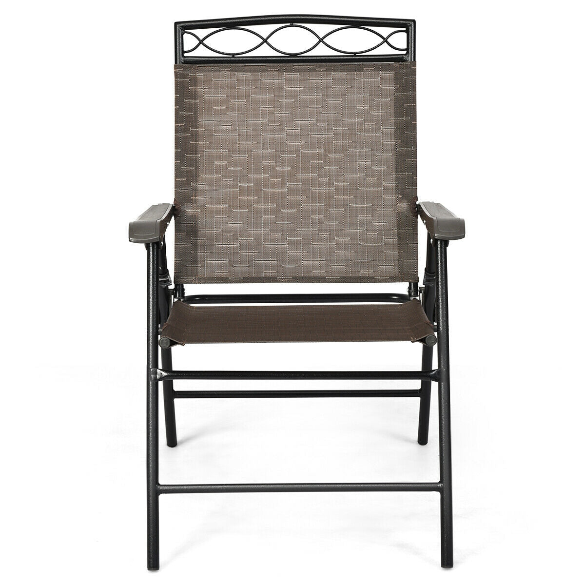 Set of 2 Patio Folding Chairs Sling Portable Dining Chair Set with Armrest, Brown Patio Dining Chairs at Gallery Canada