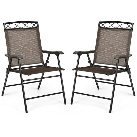 2 Patio Folding Chairs, Portable Dining Chair Set, Brown