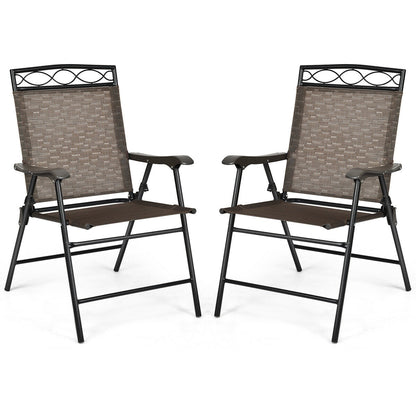 Set of 2 Patio Folding Chairs Sling Portable Dining Chair Set with Armrest, Brown Patio Dining Chairs Brown at Gallery Canada