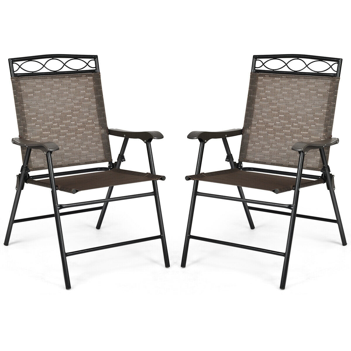 2 Patio Folding Chairs, Portable Dining Chair Set, Brown