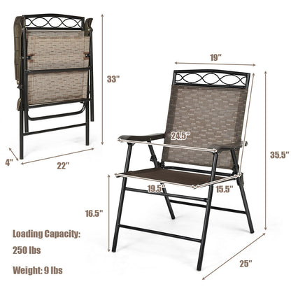 Set of 2 Patio Folding Chairs Sling Portable Dining Chair Set with Armrest, Brown Patio Dining Chairs at Gallery Canada
