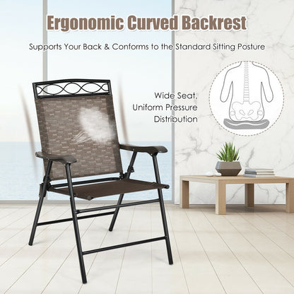 Set of 2 Patio Folding Chairs Sling Portable Dining Chair Set with Armrest, Brown Patio Dining Chairs at Gallery Canada