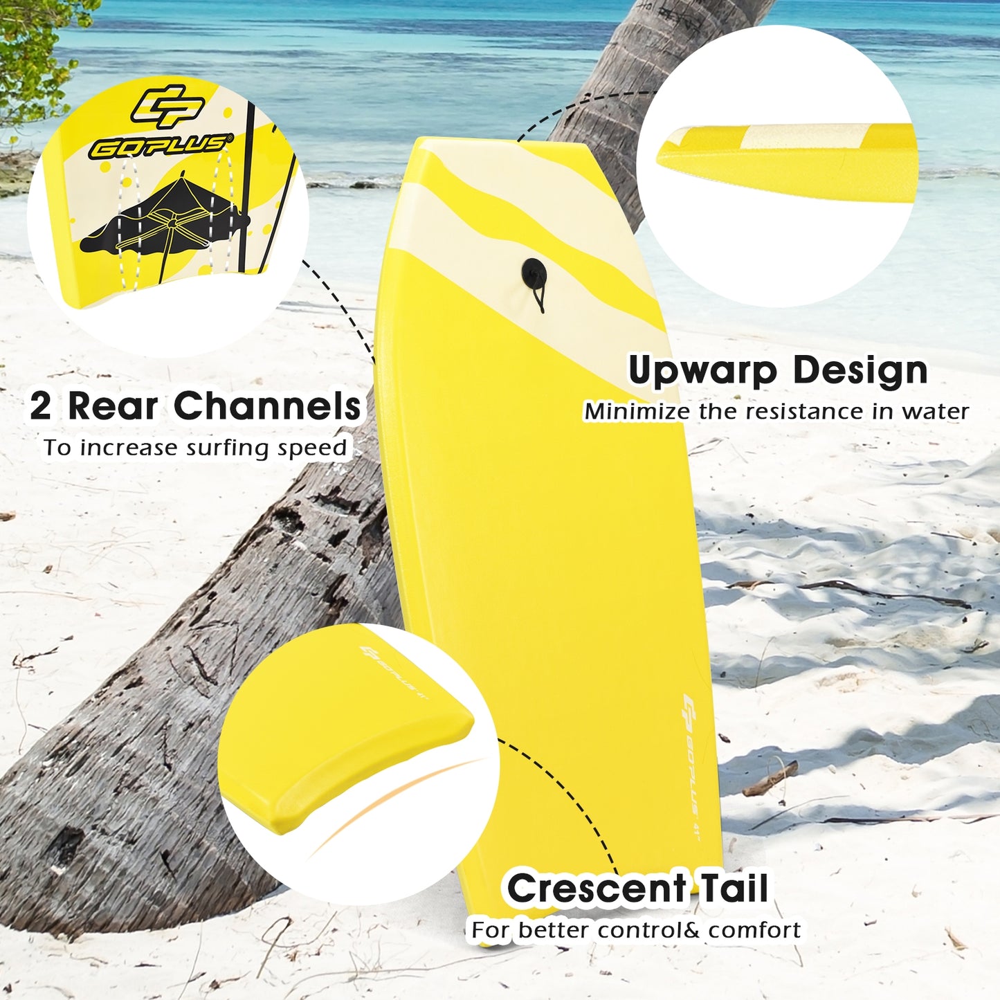 Lightweight Bodyboard With EPS Core, L, Yellow Surfing at Gallery Canada