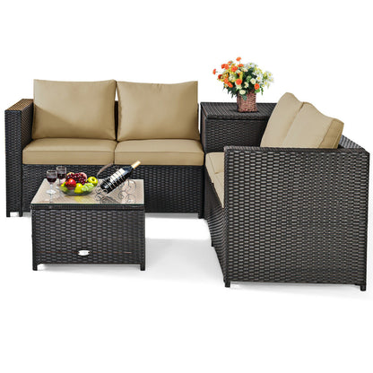 4 Pieces Outdoor Patio Rattan Furniture Set with Cushioned Loveseat and Storage Box, Brown Outdoor Sectionals at Gallery Canada